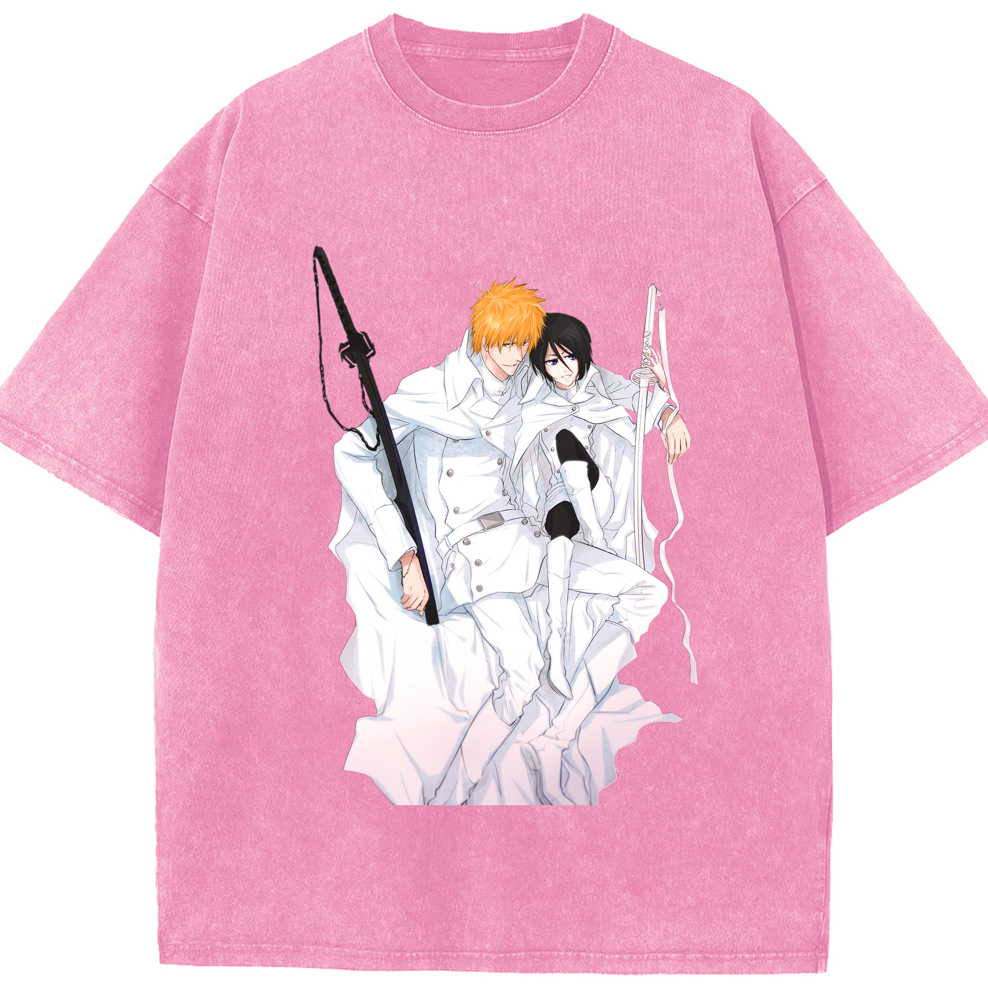 （画像用） ブリーチ 黒崎一護（くろさき いちご）BLEACH Kurosaki Ichigo 綿100% ヴィンテージ風 半袖Tシャツ（フロントプリント）